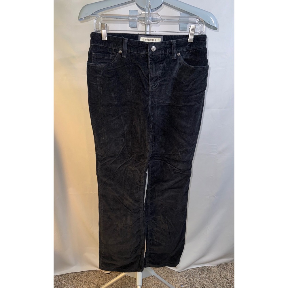 Sonoma Life Style Womens Black Corduroy‎ Pants Straight Leg Size 4 Short Stretch